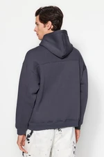 Trendyol Anthracite Men's Basic Oversize/Wide-Fit Neck Snap-On Cotton Fleece Sweatshirt