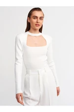 Dilvin 10189 Back Zippered Sweater-ecru