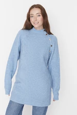 Trendyol Light Blue Stand-Up Collar Knitwear Sweater with Buttons