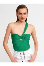 Dilvin 10168 One-Shoulder Knitwear Bustier-green
