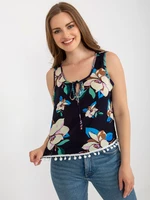 Short dark blue blouse with flowers