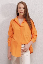 Bigdart 20153 Single Pocket Oversize Linen Shirt - Orange