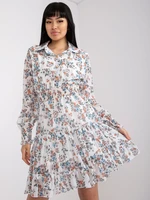 White dress with floral print and long sleeves
