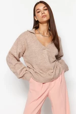 Trendyol Light Brown Polo Collar Knitwear Sweater