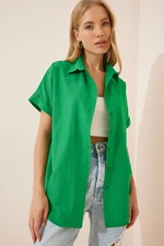 Happiness İstanbul Women's Vibrant Green Oversized Short Sleeve Poplin Shirt