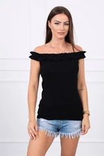 Black blouse with ruffles over the shoulder