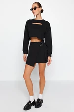 Trendyol Black Double Breasted Mini Woven Skirt With Buckle