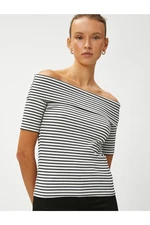 Koton Off-the-Shoulder T-Shirt with Short Sleeves in a Slim Fit