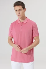 AC&Co / Altınyıldız Classics Men's Anti-shrink Cotton Fabric Slim Fit Slim Fit Fuchsia-White Anti-roll Polo Neck T-Shirt.
