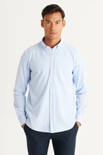 ALTINYILDIZ CLASSICS Men's Light Blue Slim Fit Slim Fit Button-down Collar Pique Patterned Knitted Shirt.