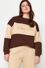 Trendyol Curve Brown Thick Inside Fleece Knitted Sweatshirt with Embroidery Detail
