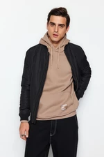 Trendyol Men's Mink Men's Oversized/Wide-Cut Hoodie with Labels and Fleece Internal Basic Sweatshirt.