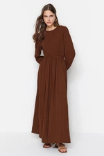 Trendyol Brown Elastic Waist Gippe Detailed Woven Dress