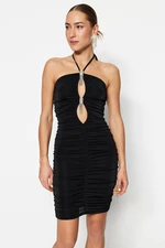 Trendyol Black Fitted Knitted Shiny Stone Window/Cut Out Detailed Evening Dress