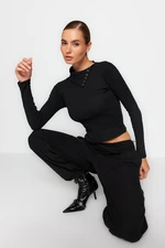 Trendyol Black Ribbed Asymmetrical Collar Detail, Fitted/Slip-On Knitted Blouse