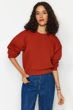 Trendyol Tile Comfortable Cut Crop Basic Crew Neck Thick Fleece Inside Knitted Sweatshirt