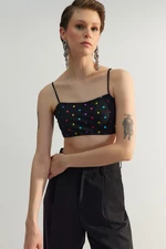 Trendyol Black-Multicolored Crop Lined Tulle Polka Dot Bustier