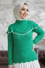 InStyle Alvi Tricot Sweater With Ruffles - Green