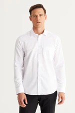 AC&Co / Altınyıldız Classics Men's White Slim Fit Slim Fit Classic Collar Cotton Dobby Shirt