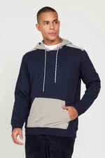 ALTINYILDIZ CLASSICS Men's Navy Blue Standard Fit Regular Cut Hooded Sweatshirt with Pockets