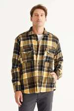 AC&Co / Altınyıldız Classics Men's Yellow-black Oversize Loose Cut Button Collar Plaid Winter Shirt Jacket