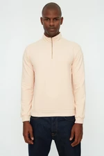 Trendyol Stone Men Regular Fit Zippered Turtleneck Long Sleeve Basic Cotton Sweatshirt