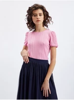 Pink women's T-shirt with decorative details ORSAY