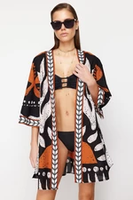 Trendyol etnický vzor opaskový mini-tkaný 100% bavlnený kimono a kaftan