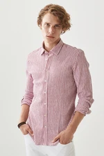 AC&Co / Altınyıldız Classics Men's White-burgundy Slim Fit Narrow Cut Button Collar Striped Shirt