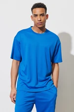 AC&Co / Altınyıldız Classics Men's Saxon Blue Loose Fit Crew Neck Short Sleeved Soft Textured Sports T-Shirt.