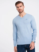 Ombre Elegant men's sweater with a v-neck - light blue