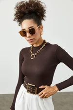 XHAN Women's Brown Half Turtleneck Camisole Blouse
