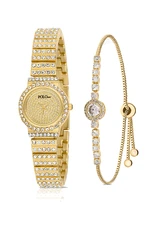 Polo Air Lots of Stones Vintage Women's Wristwatch Zircon Stone Bracelet Combination Gold Color