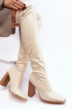Women's high-heeled boots above the knee, beige Orcella made of eco-leather Women's high-heeled boots above the knee, beige Orcella made of eco-leather