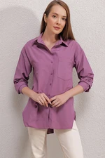 Bigdart 3952 Button-Back Boyfriend Shirt - Dark Lilac