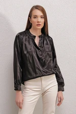 Bigdart 0447 Judge Collar Satin Blouse - Black