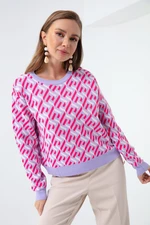 Lafaba Women's Lilac Crew Neck Patterned Knitwear Sweater