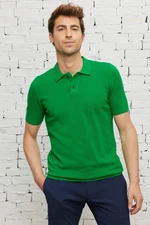 AC&Co / Altınyıldız Classics Men's Green Standard Fit Regular Cut Polo Neck 100% Cotton Patterned Short Sleeve Knitwear T-Shirt.