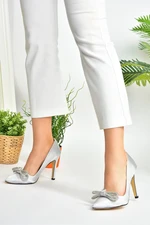 Fox Shoes Women's Stilettos in Silver Satin Fabric with Stones