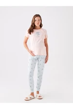 LC Waikiki Crew Neck Printed Short Sleeve Maternity Pajamas Set
