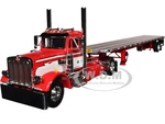 Peterbilt 359 Day Cab and 48 Utility Flatbed Trailer Red and White 1/64 Diecast Model by DCP/First Gear