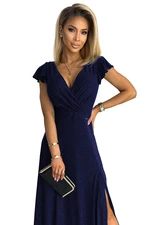 Women's glittering long dress with a neckline CRYSTAL - dark blue