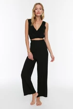 Trendyol Black Woven Shirred Blouse and Pants Suit