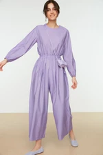 Trendyol Lilac Crew Neck Elastic Waist, Comfortable Cut, Wide Leg Jumpsuit