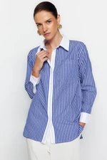 Trendyol Blue Striped Pocket Oversize / Wide Fit Woven Shirt