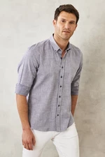 AC&Co / Altınyıldız Classics Men's Navy Blue Slim Fit Slim Fit 100% Cotton Dobby Buttoned Collar Casual Shirt.