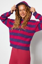 Trendyol Różowy Kaptur Detal Miękki Teksturowany Sweter Z Dzianiny