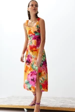Trendyol Multicolored Floral A-line Square Collar Midi Woven Dress