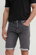 Rifľové krátke nohavice Pepe Jeans SLIM GYMDIGO SHORT pánske, šedá farba, PM801075UH3