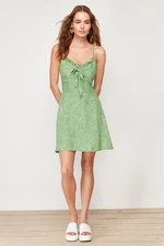 Trendyol Dark Green A-Line Mini Tie Detail Floral Patterned Woven Dress